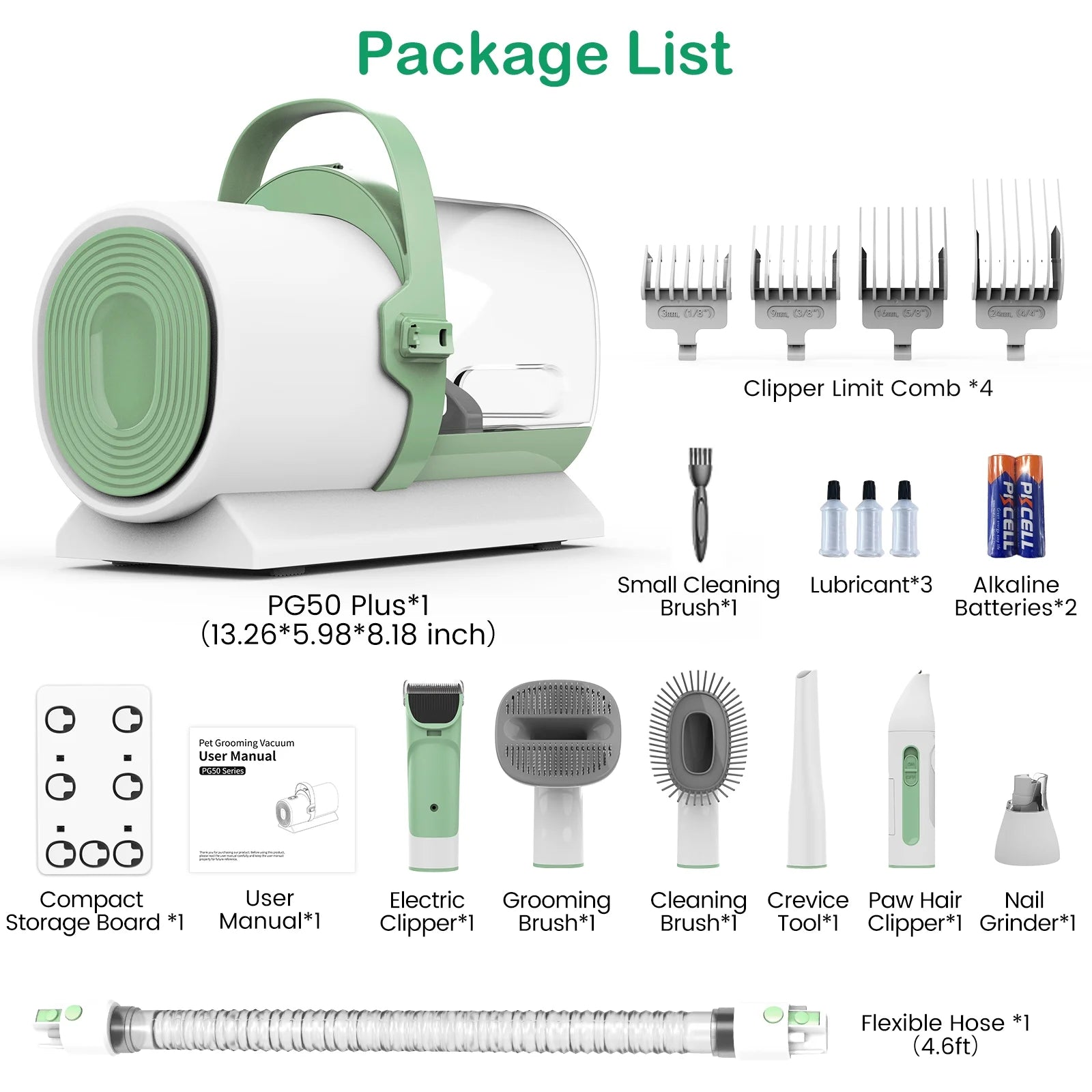 Dog Grooming Kit, 7 Grooming Tools, Pet Grooming Vacuum, Dog Clippers Kit, Low Noise, PG50 PLUS
